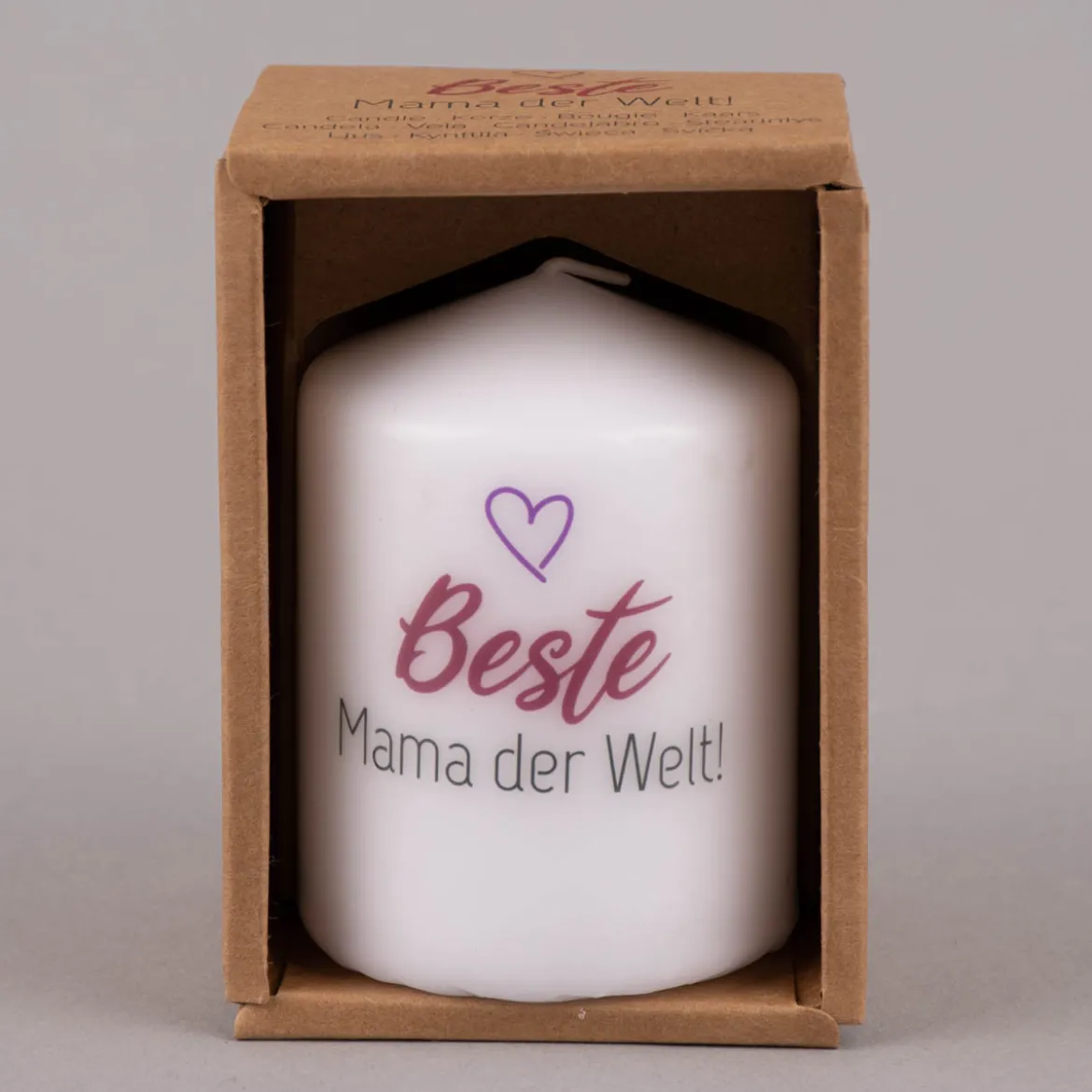 Stumpenkerze Beste Mama der Welt! weiß bunt 8x5,5cm