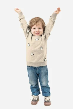 Sweat Stoff angeraut Pinguine beige 1,50m Breite