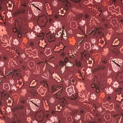 Sweatstoff aus Baumwolle Blumen Schmetterlinge Digitaldruck bordeaux 1,48m Breite