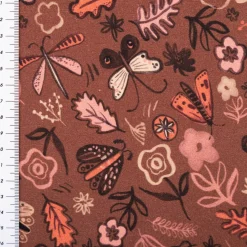 Sweatstoff aus Baumwolle Blumen Schmetterlinge Digitaldruck braun 1,48m Breite
