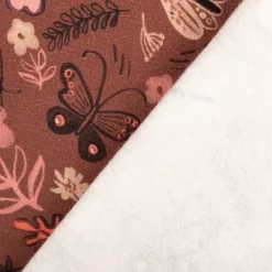 Sweatstoff aus Baumwolle Blumen Schmetterlinge Digitaldruck braun 1,48m Breite
