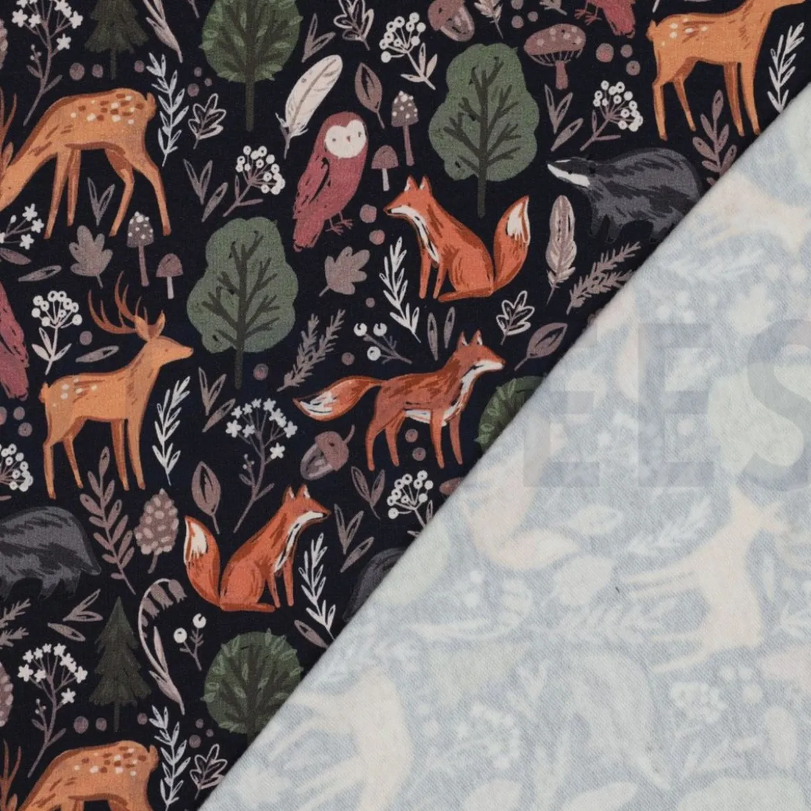 Sweatstoff aus Baumwolle Digitaldruck Forest Animals navy 1,48m Breite