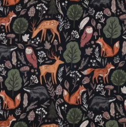 Sweatstoff aus Baumwolle Digitaldruck Forest Animals navy 1,48m Breite