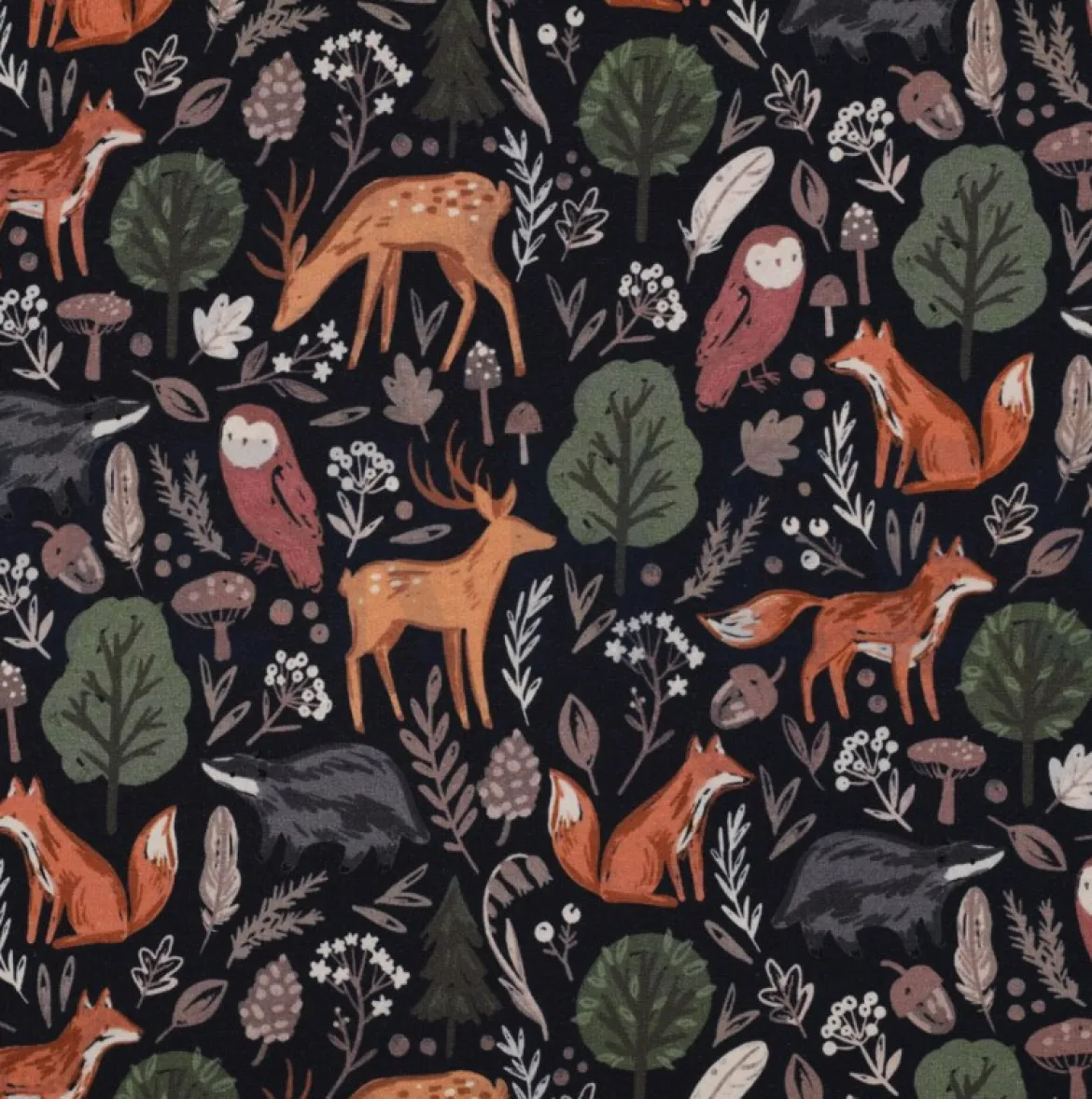 Sweatstoff aus Baumwolle Digitaldruck Forest Animals navy 1,48m Breite