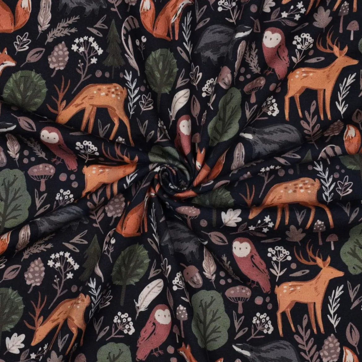 Sweatstoff aus Baumwolle Digitaldruck Forest Animals navy 1,48m Breite