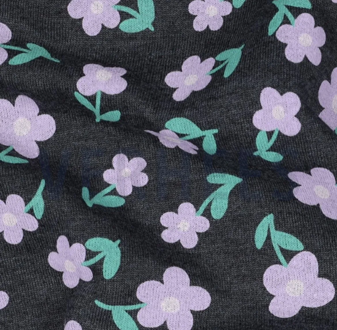 Sweatstoff aus Baumwolle Melange Flowers anthrazitgrau lila 1,38m Breite