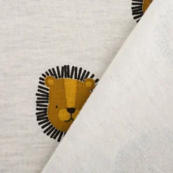 Sweatstoff aus Baumwolle Melange Lions Löwen beige braun 1,38m Breite
