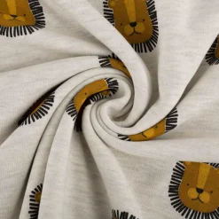 Sweatstoff aus Baumwolle Melange Lions Löwen beige braun 1,38m Breite
