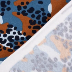 Sweatstoff Bio Soft Sweat dünn Camouflage Leo blau braun dunkelblau 1,5m Breite