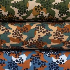 Sweatstoff Bio Soft Sweat dünn Camouflage Leo blau braun dunkelblau 1,5m Breite