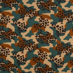 Sweatstoff Bio Soft Sweat dünn Camouflage Leo camel braun dunkelgrün 1,5m Breite