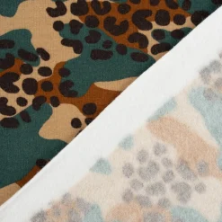 Sweatstoff Bio Soft Sweat dünn Camouflage Leo camel braun dunkelgrün 1,5m Breite