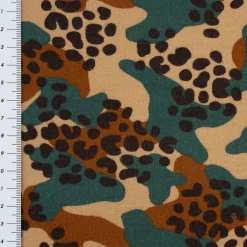 Sweatstoff Bio Soft Sweat dünn Camouflage Leo camel braun dunkelgrün 1,5m Breite