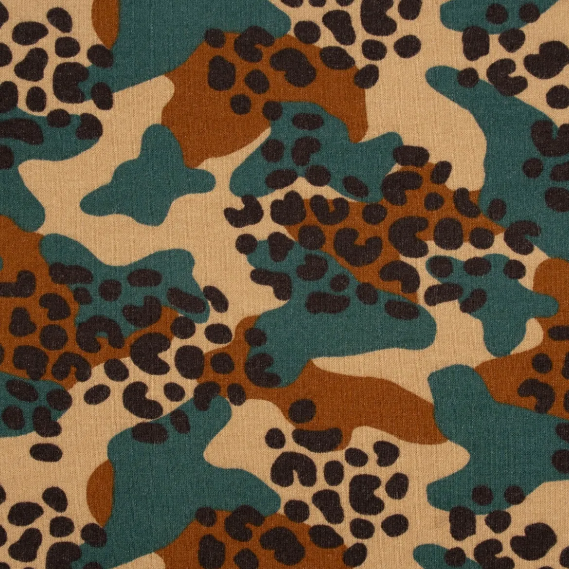 Sweatstoff Bio Soft Sweat dünn Camouflage Leo camel braun dunkelgrün 1,5m Breite