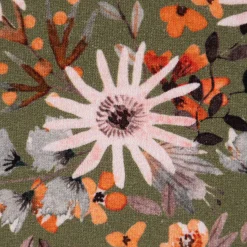 Sweatstoff Digitaldruck Aquarell Blumen Blätter khaki orange rosa 1,45m Breite