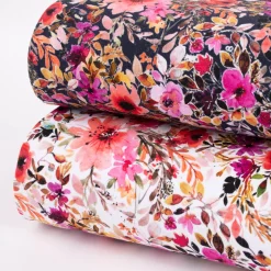 Sweatstoff Digitaldruck Blumen Blätter weiß bunt 1,45m Breite