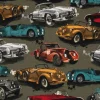 Sweatstoff Digitaldruck Oldtimer Autos grün rot gelb petrol 1,45m Breite