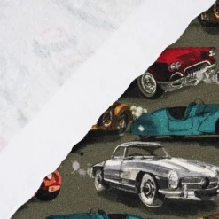 Sweatstoff Digitaldruck Oldtimer Autos grün rot gelb petrol 1,45m Breite