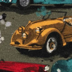 Sweatstoff Digitaldruck Oldtimer Autos grün rot gelb petrol 1,45m Breite