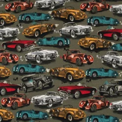 Sweatstoff Digitaldruck Oldtimer Autos grün rot gelb petrol 1,45m Breite