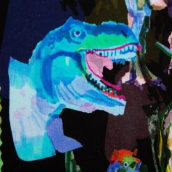Sweatstoff Dinosaurier Digitaldruck schwarz, grün, blau, orange 1,40m Breite
