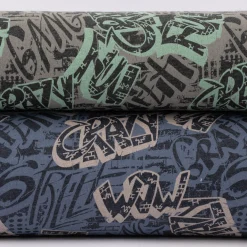 Sweatstoff GRAFFITI Schriftzug betongrau mint dunkelgrau 1,4m Breite