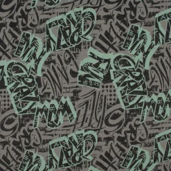 Sweatstoff GRAFFITI Schriftzug betongrau mint dunkelgrau 1,4m Breite
