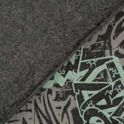 Sweatstoff GRAFFITI Schriftzug betongrau mint dunkelgrau 1,4m Breite