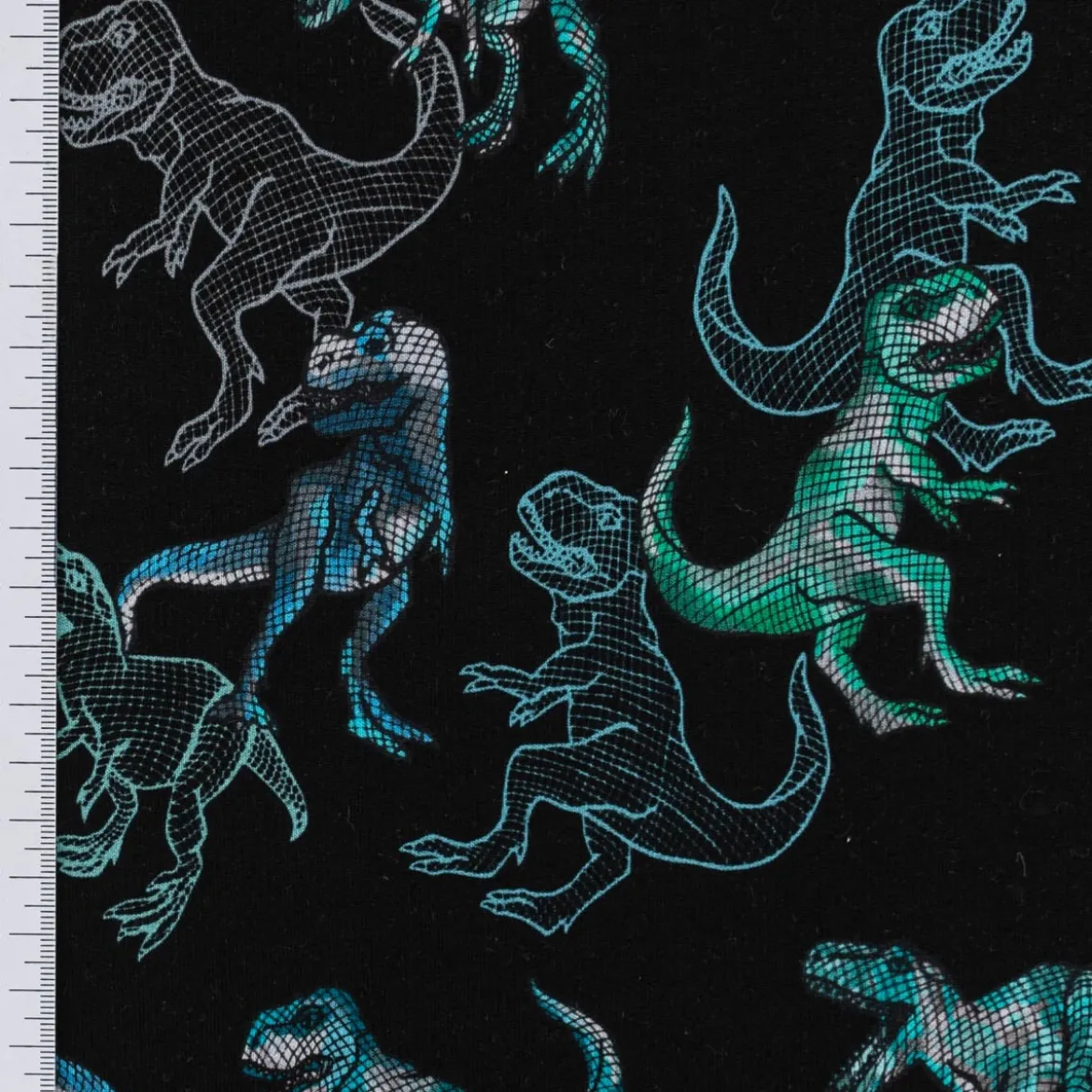Sweatstoff Jogging Digitaldruck Dinosaurier schwarz blau 1,45m Breite