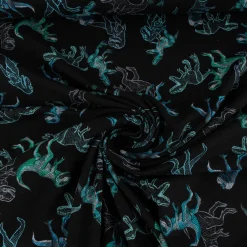 Sweatstoff Jogging Digitaldruck Dinosaurier schwarz blau 1,45m Breite