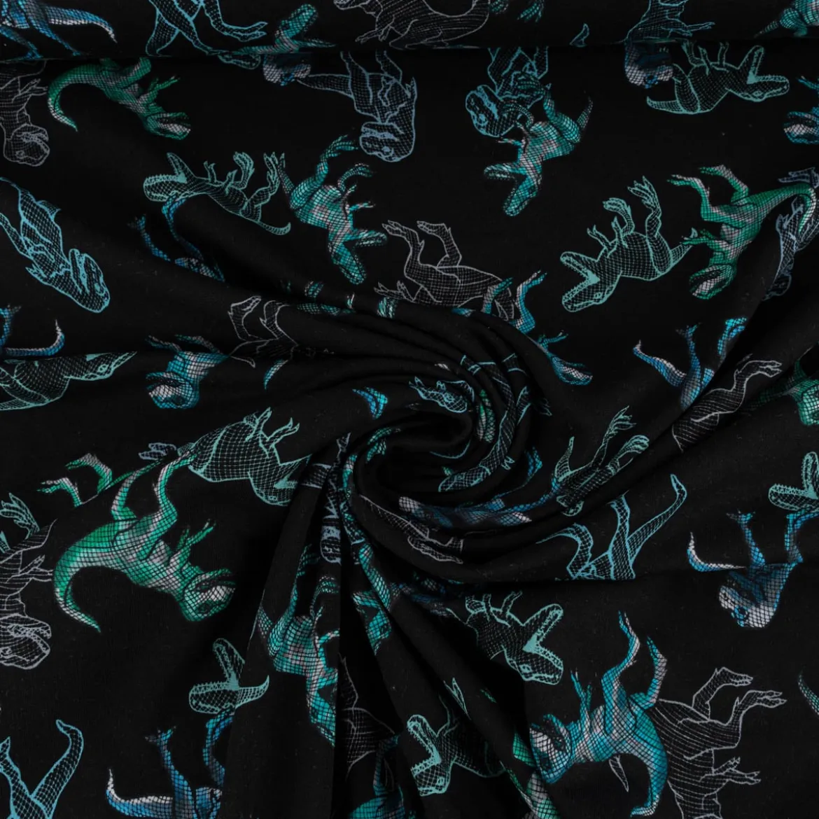 Sweatstoff Jogging Digitaldruck Dinosaurier schwarz blau 1,45m Breite