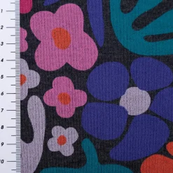 Sweatstoff Melange Blumen Blüten abstrakt dunkelblau rosa rot 1,38m Breite