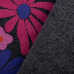 Sweatstoff Melange Blumen Blüten abstrakt dunkelblau rosa rot 1,38m Breite