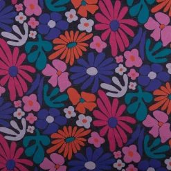 Sweatstoff Melange Blumen Blüten abstrakt dunkelblau rosa rot 1,38m Breite
