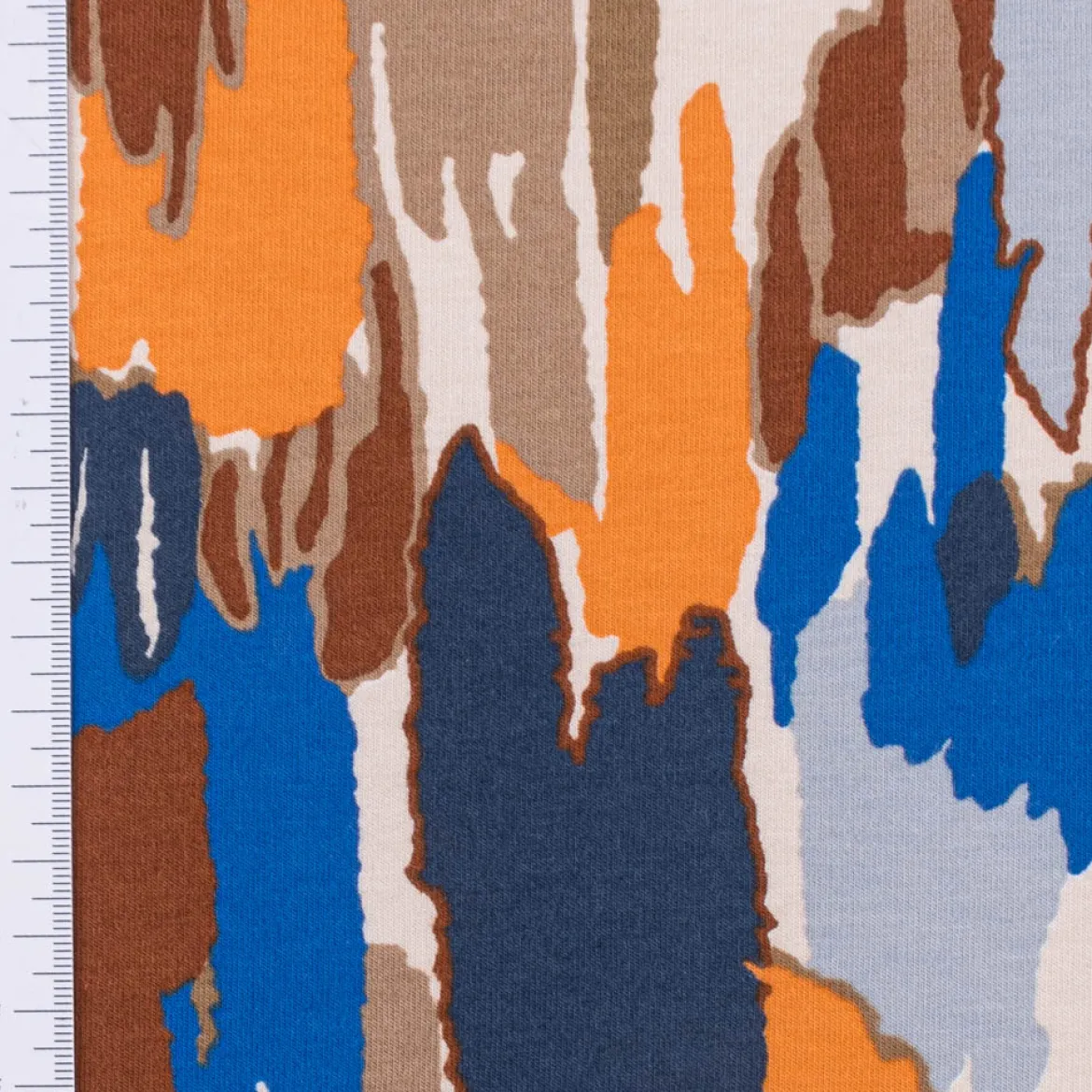 Sweatstoff Meterware Soft Sweat ABSTRACT beige blau orange 1,5m Breite