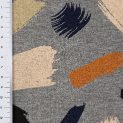 Sweatstoff Meterware Soft Sweat Melange Pinselstriche grau beige blau grün orange 1,48m Breite