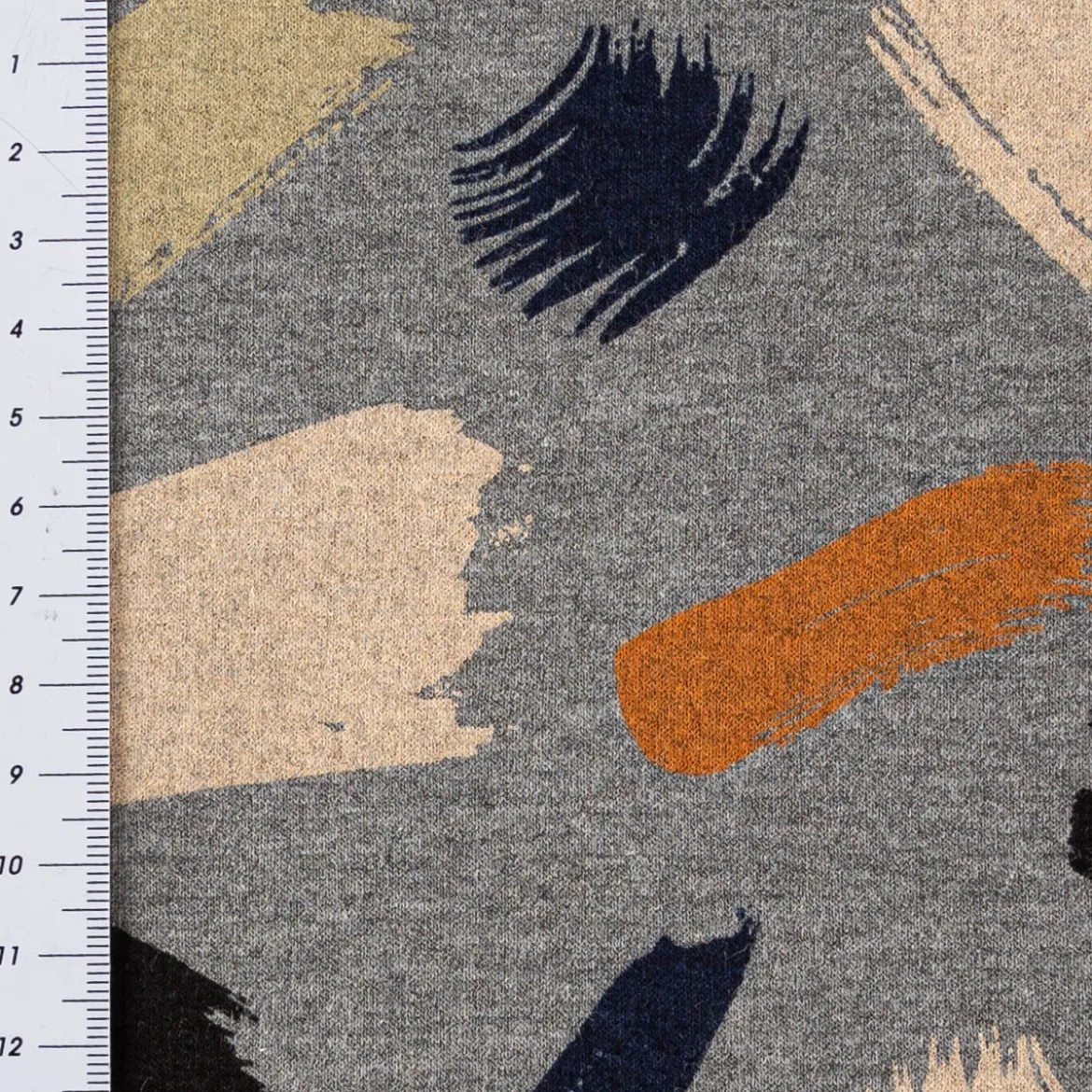 Sweatstoff Meterware Soft Sweat Melange Pinselstriche grau beige blau grün orange 1,48m Breite