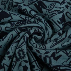 Sweatstoff mit Sportmotiven rauchblau meliert 1,40m Breite