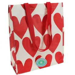 Tasche Herzen aus recycelten Material weiß rot 34x14x40cm