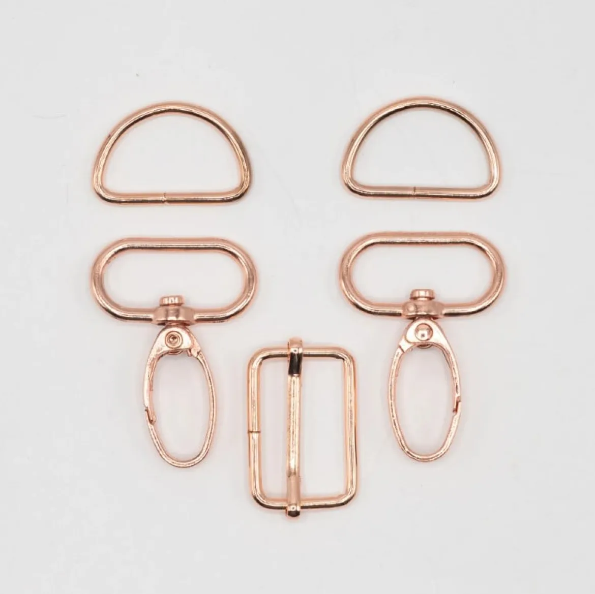 Taschengurt Komplettset mit Karabinkerhaken 25mm rose gold glänzend 5tlg Set