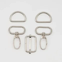 Taschengurt Komplettset mit Karabinkerhaken 25mm nickel 5tlg Set