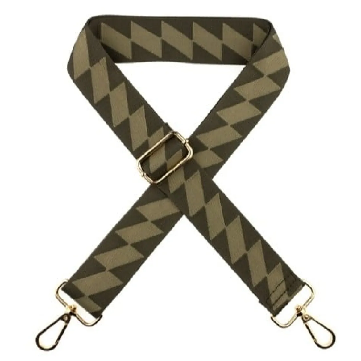 Taschengurt Rauten mit Karabinerhaken und Schnallen goldfarbig 38mm breit verstellbar bis 1,40m Länge grün