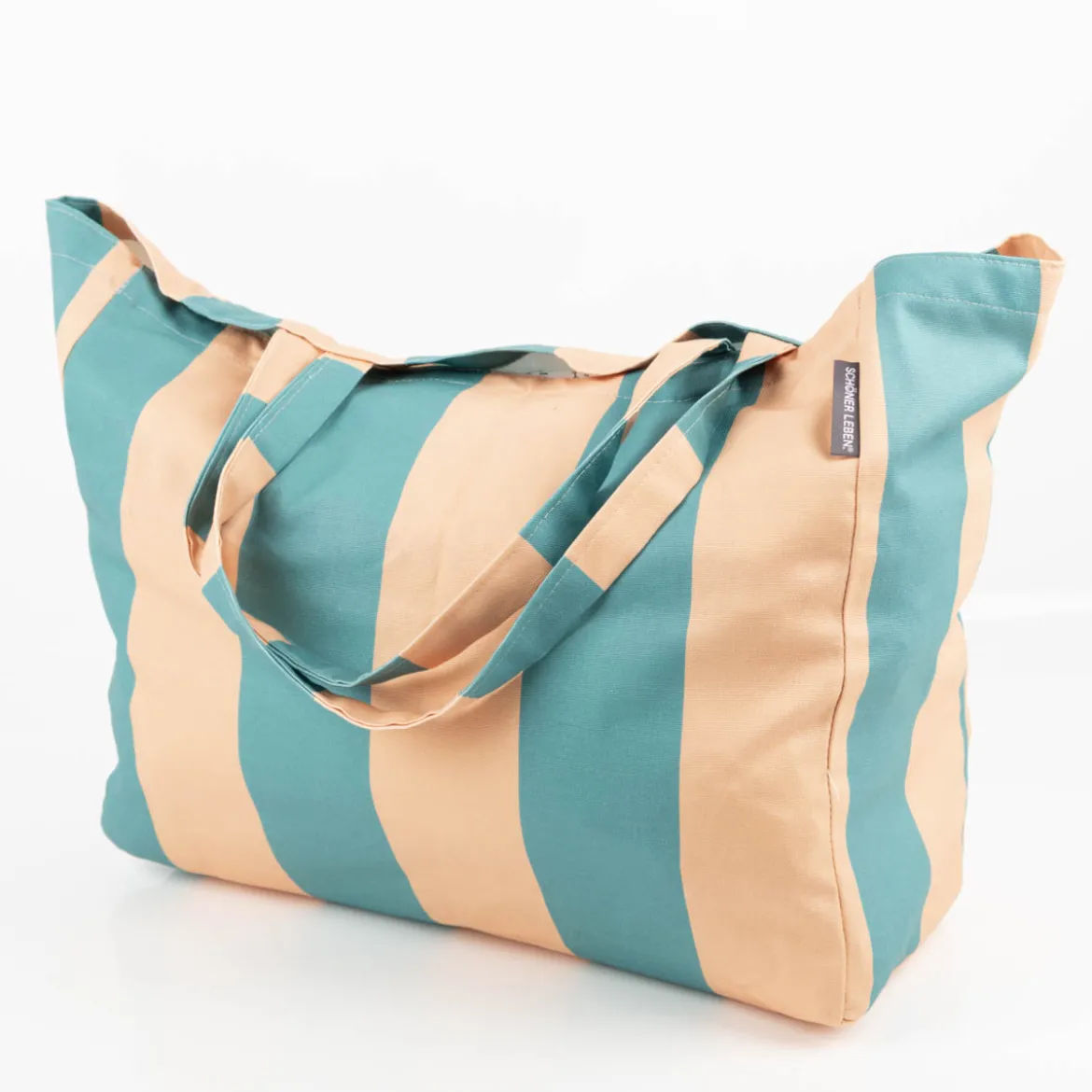 Tasche Shopper aus Baumwolle mit Streifen apricot grün von SCHÖNER LEBEN.