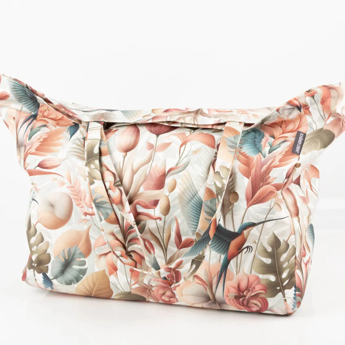 Tasche Shopper aus Baumwolle mit Kolibri, Blumen und Blättern von SCHÖNER LEBEN.