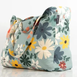 Tasche Shopper aus Baumwolle Blüten mint von SCHÖNER LEBEN.