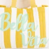 Tasche Strandtasche Streifen weiß gelb "Bella Vita" mint 44x33x10cm
