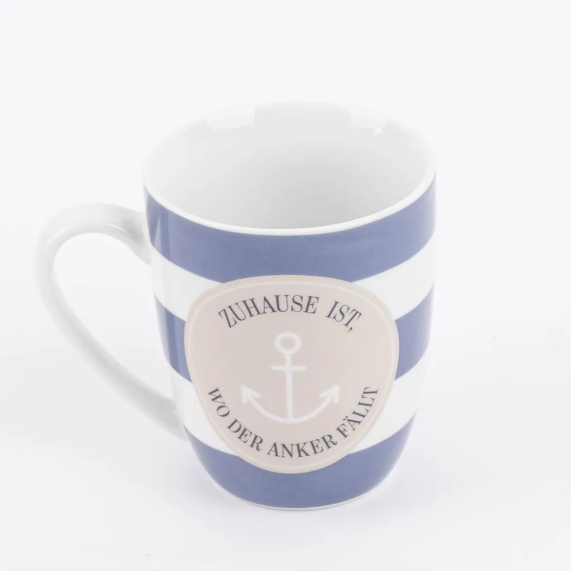 Tasse aus Porzellan Zuhause ist wo der Anker fällt Streifen Anker blau weiß beige 250ml von La Vida