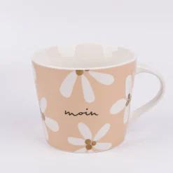 Tasse Goldtasse aus Porzellan Moin Blumenmuster orange weiß schwarz gold 420ml von Schreibkram Manufaktur