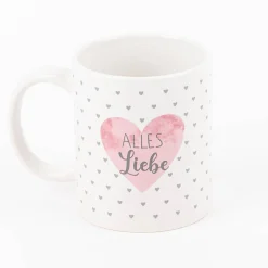 Tasse Happy Birthday oder Alles Liebe Porzellan weiß rosa orange 350ml