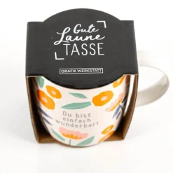 Tasse "Du bist einfach wunderbar" Blumen aus Porzellan 300ml von Grafik Werkstatt